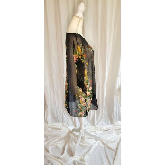 Alberto Makali Sheer Tunic Top Women Size XL Floral Beaded Art Boho Lagenlook - Picture 5 of 12